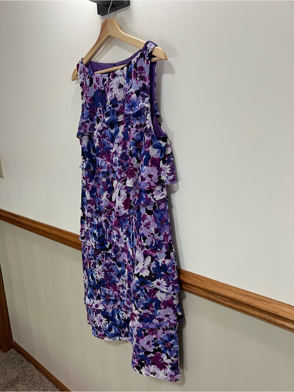 Chaps Purple Floral Tiered Midi Dress - Picture 3 of 7